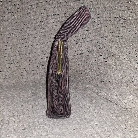 GOLD SEAL-Vintage 50s Corded Chocolate Brown Bag-Attached Coin Purse-Near Mint - Picture 3 of 11